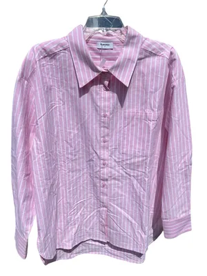 NWT Rumored Pink White Stripes Button Down Long Sleeve Cotton Shirt Size Small thumbnail 1