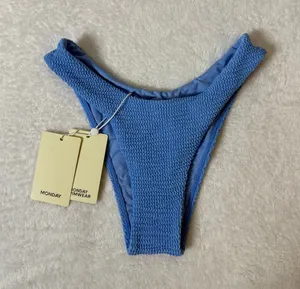 Monday Swimwear Byron Bottom Azure Crinkle Blue High Cut Bikini Bottom S NWT thumbnail 1