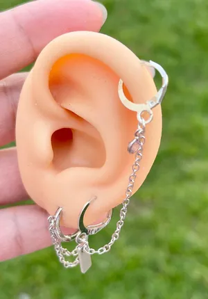 2 Pieces Silver Tone Chained Earrings Set thumbnail 1