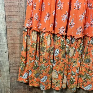 Chelsea & Violet Orange Mixed Floral Tie Shoulder Tiered Mini Dress Medium thumbnail 2