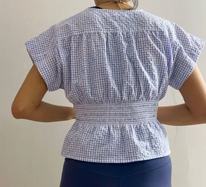 Madewell gingham seersucker Vneck top thumbnail 3