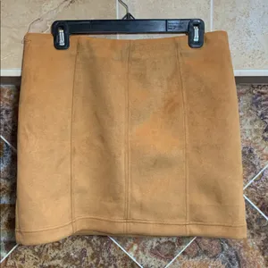 Shinestar Tan Faux Suede Mini Skirt Camel Brown Vegan Suede High Waisted Bottom thumbnail 1