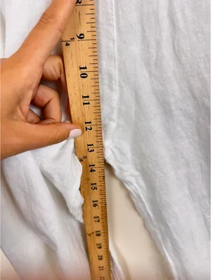 White Linen Tiered Wide Leg Palazzo Pants Foldover Waist Boho Coastal Resort thumbnail 7