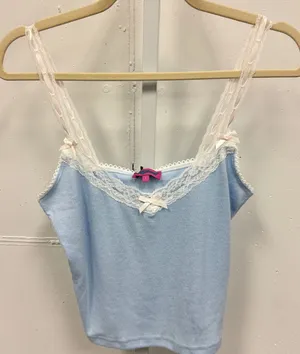 NWT Edikted Y2K Li Blue Pointelle Lace Trim Cami Top S16205 Coquette Bows‎ LBaby thumbnail 1