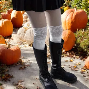 White Lace Top Thigh High Sock-Stockings Sweet JK Style‎ Slim Fit Over The Knee thumbnail 6