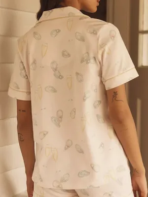 BedHead PJs X Anthropologie Classic Jersey 2 Piece Pajama Set Oysters Champagne thumbnail 9