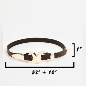Double Buckle Faux Leather Belt in Brown thumbnail 2