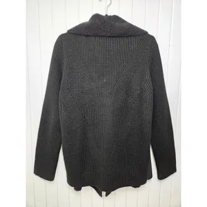AQUA Womens Black Faux Fur Suede Knit Mixed Media Cardigan Jacket Large L‎ thumbnail 2