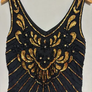 Babeyond Flapper Dress Black Gold Sequin Fringe Gatsby 1920s Costume Party‎ L thumbnail 5