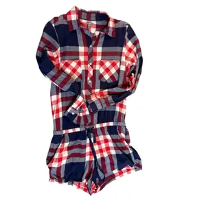 Aerie‎ Blue Red Plaid Long Sleeve Button Down Romper Small Americana Preppy thumbnail 6