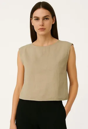 Abercrombie & Fitch Beige Linen Sleeveless Crop Tank Tee T-Shirt Top Size XS thumbnail 1