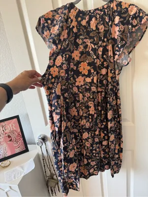 Old Navy Floral Flutter Sleeve Tiered Midi Dress Navy Peach Size XL thumbnail 10