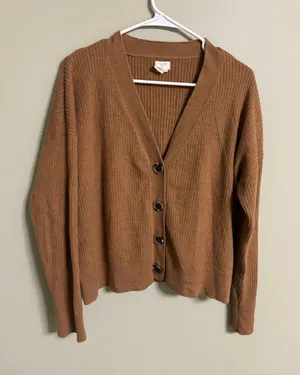 Aspen Cardigan Sweater Womens Size XL Tan Beige Merino Wool Button Front Classic thumbnail 1