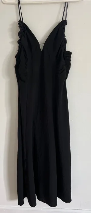 Zara Black Midi Slip Dress with Ruffle Side Detail thumbnail 1