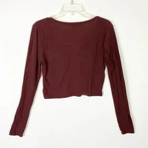 Stitch & Pine Red Brown Long Sleeve Button Up Crop Top Size L thumbnail 2