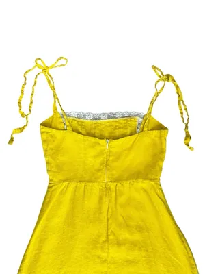 Reformation Women’s Square Neck Yellow Lace Tie Strap Sundress Mini Dress Rare thumbnail 6