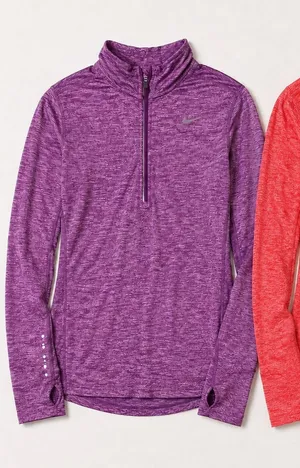 Nike Womens Dri-FIT Element Half Zip Running Top 2 Pack Purple/ Orangered S thumbnail 1