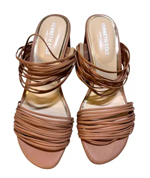 Kenneth Cole Amelia Flare Heels – Nude Leather Strappy Block Heel‎ – Size 7 thumbnail 1