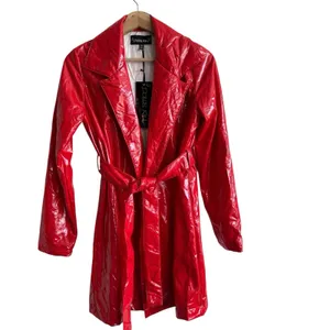 NWT Dolls Kill Flame Viral Vengeance red vinyl Belted trench coat XS Y2K thumbnail 2