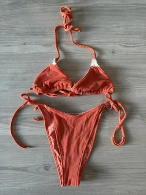 Rhythm Crochet Detail Textured Bikini Orange Size L thumbnail 1