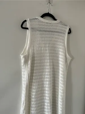 White Open Knit Crochet Button Front Sleeveless Midi Dress Large Coastal Resort thumbnail 8