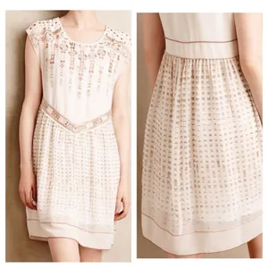 One September Anthropologie White‎ Embroidered Sleeveless Shift Dress Small thumbnail 2