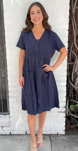 Navy Blue Merokeety cottage shirt dress sz M thumbnail 1