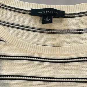 Ann Taylor Viscose Long Bell Sleeve Stripe Pullover Lightweight Sweater Women Medium Cream thumbnail 2