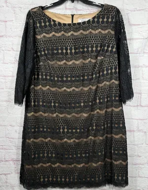 Jessica Howard Black Lace Overlay Dress with Beige Lining Sze 20W thumbnail 1