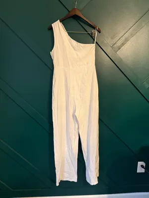 One-Shoulder White Wide-Leg Jumpsuit thumbnail 2