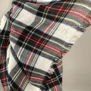Long Scarf w/ Frayed Ends Plaid Pattern Multicolor One thumbnail 3