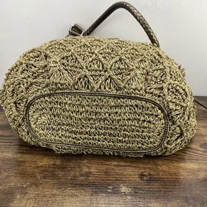 Brighton Woven Jute Gold Leather Buckle Accent Y2K Satchel‎ Purse Vintage thumbnail 6