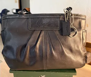 Vintage Coach Black Leather Pleated Gallery Tote with Hanging Charm thumbnail 1