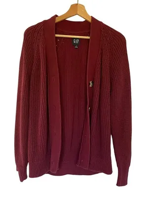 GAP button down knit cardigan maroon red women's size S cotton sweater casual‎ thumbnail 1