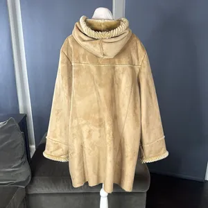 Women’s Vintage St John’s Bay Tan Faux Suede Hooded Coat Faux Fur Lined Size L thumbnail 4
