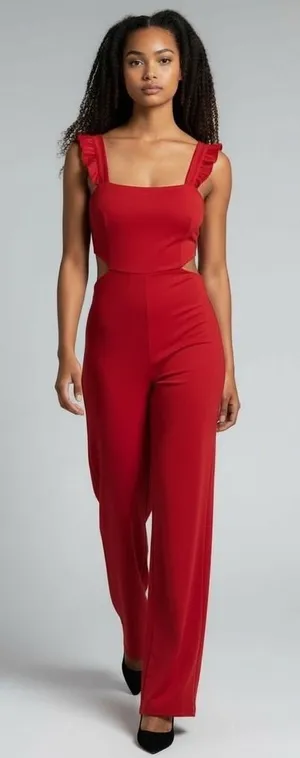 Mm Mm Mm Red Wide Leg Sleeveless Pants Jumpsuit, Womens‎ XL thumbnail 1
