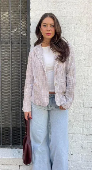 Retro cream and white striped blazer with buttons / fits sz S-L thumbnail 2
