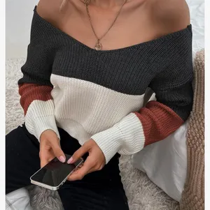Sweaters For Women Fall Fashion Off Shoulder Ribbed-knit Casual Sweater thumbnail 2
