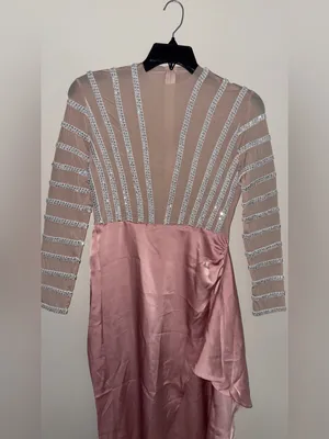 Pink Mesh Bodice Satin Skirt Evening Dress thumbnail 4