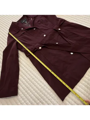 London Fog Burgundy Belted Collared Trench Coat Sz L Large Missing The Hood thumbnail 5