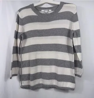 Forever 21 Gray White Striped Sweater Small thumbnail 1