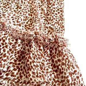 1.State‎ Animal Print Chiffon Smocked Mock Neck Dress in Brown Taupe thumbnail 3