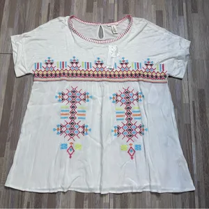 Westbound White Blouse with Multicolor Embroidery NWT Women’s XL thumbnail 1