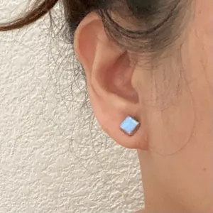 925 Sterling Silver Blue Opal Square Small Stud Earrings thumbnail 10