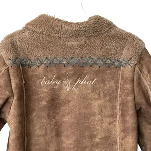 VTG Baby Phat Girlz Y2K Sherpa Coat faux suede Tan Toggle Embroidered Logo thumbnail 6