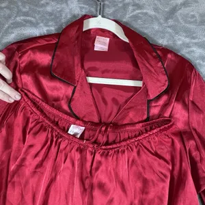 Gilligan & O'Malley Women Medium 2 Pc Sleepwear Set Red Satin Black Trim Pajamas thumbnail 9