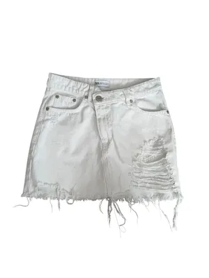 ZARA Women’s  White Denim Skirt Size Small thumbnail 7