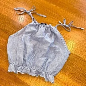 Brandy‎ Melville Blue White Pinstripe Ruffle Tie Strap Crop Top One Size thumbnail 7