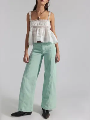 NWT Free People We The Free Libre Wide-Leg Jeans - Cameo Green Turquoise - 27 thumbnail 3