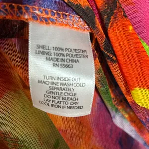 Cynthia Rowley Women Large Mesh High Low Maxi Dress Rainbow Feather Print Ruffle thumbnail 5